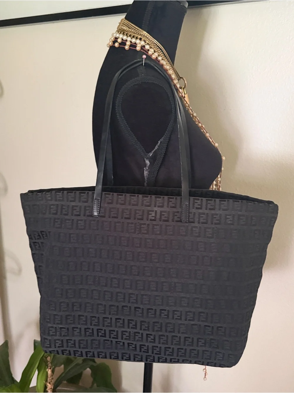 Fendi Black Jacquard Logo Tote